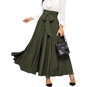 Jupe Longue Maxi Élégante à Nœud Papillon et Taille Haute pour Femme, Jupe Trapèze avec Nœud sur le Devant pour Bureau - Product Image 4