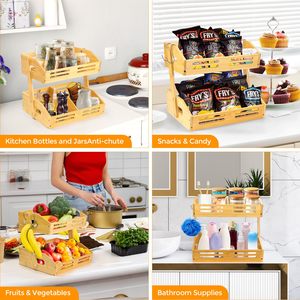 Cesta de frutas de bambú de 2 niveles, cuenco de almacenamiento de frutas y verduras, soporte de gran capacidad de almacenamiento, estante escalonado para mostrador de cocina - Product Image 4