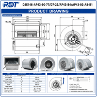 Ventilador Centrífugo AC D2E146-AP43-90-77/D7-22/AP43-B4/AP43-92-A8-B1 de Alto Flujo de Aire, Duradero, para Refrigeración de Gabinetes Inverter