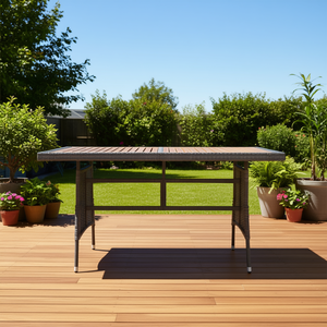 Tavolo da patio in legno massello di acacia e polyrattan 51,2x27,6x28,3 grigio, mobili da esterno - Product Image 2