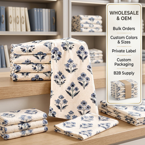 Wholesale Cotton Kitchen <b>Towels</b> Set of 2 Floral Block Print Tea <b>Towels</b> 18x25 Inch | Blue Decorative Machine Washable Dish <b>Towels</b> - Product Image 5