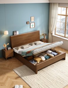 Base de Cama de Madera Maciza Natural de Alta Calidad, Cama Moderna con Cabecera de Paneles Horizontales para Dormitorio - Product Image 6