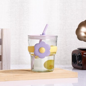 Garrafa De Água De Vidro Atacado Copo De Palha De Vidro Portátil Drinkware Chá Café Leite Escola Escritório Bonito Copo De Água De Vidro Flor - Product Image 6