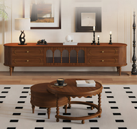 Meuble TV et table basse combinés en bois massif style vintage personnalisé couleur noyer