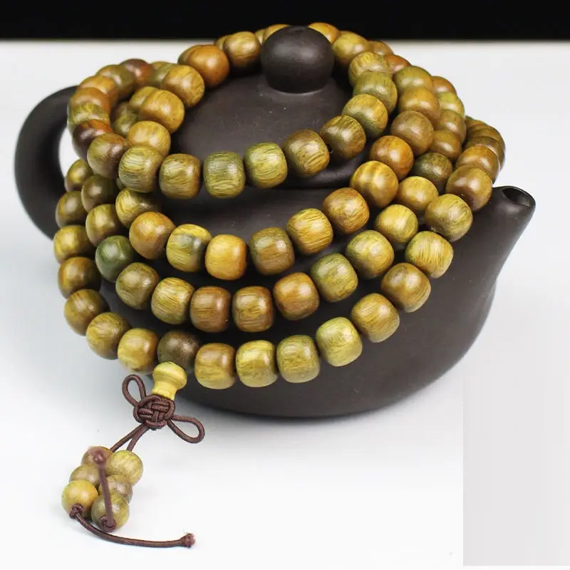 Fashion Jewelry Bracelet 8mm Natural Green Sandalwood Mala Prayer Beads Wood Mala Beads 108 Wholesale
