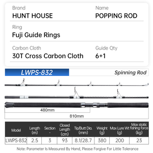 <span class=keywords><strong>Canne</strong></span> <span class=keywords><strong>à</strong></span> <span class=keywords><strong>pêche</strong></span> spinning Hunthouse 2,5 m 30T 3 sections, poids de lancer 200 g, anneaux Fuji, pour <span class=keywords><strong>la</strong></span> <span class=keywords><strong>pêche</strong></span> au thon en haute mer (popping) - Product Image 2