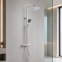 Système de douche thermostatique mural en laiton, finition chrome poli, ensemble de douche à double poignée avec fonction pluie