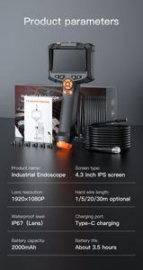 Caméra endoscopique avec lumière Caméra d'inspection 4.3 "Borescope HD 1920P avec 8 lumières LED Serpent étanche IP67 avec objectif unique 1M - Product Image 6