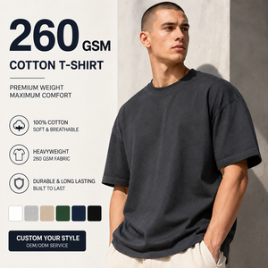 T-shirt en coton surdimensionné 260 GSM, 100 % coton épais, coupe ample à épaules tombantes, style streetwear, tee-shirt vierge, personnalisable OEM/ODM avec logo - Product Image 1