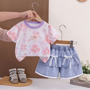 Conjunto de Ropa de Verano 2026 para Niñas, Estampado Floral <span class=keywords><strong>y</strong></span> de Corazones, Manga Corta, <span class=keywords><strong>Dos</strong></span> Piezas, Estilo Casual - Product Image 2