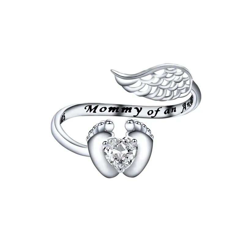Desain Dainty Mammy cincin sudut hati zirkonia kubik Wanita Perhiasan membuka 925 perak murni cincin untuk hadiah ibu