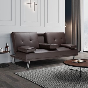 Đen Pu Da Futon Với Cup Chủ Nhà Hát Sofa Giường Nội Thất Phòng Khách - Product Image 3