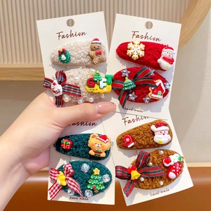 Pinces à cheveux personnalisées avec logo, lot de 2, pour femmes, motif mignon Père Noël et bonhomme de neige, accessoires en tissu pour fêtes, festivals et cadeaux de Noël - Product Image 1