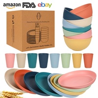 Lot de 24 assiettes et bols de camping incassables en paille de blé, compatibles micro-ondes et lave-vaisselle, vente en gros OEM