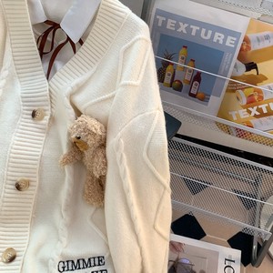 Mignon ours col en v Cardigan <span class=keywords><strong>pull</strong></span> pour femmes automne-hiver ample épaissi grande taille <span class=keywords><strong>pull</strong></span> brodé paresseux tricot <span class=keywords><strong>manteau</strong></span> - Product Image 2