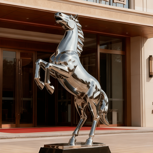 Op maat gemaakte roestvrijstalen galopperende paardenstandbeeld, vliegend paarden dierenstandbeeld buitendecoratie - Product Image 4