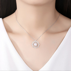 Collar con Colgante de Flor de Perla de Agua Dulce de Plata de Ley S925 para Mujer, Chapado en Oro, Joyería Elegante, Fabricante, Venta al por Mayor - Product Image 3