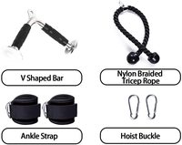 LS3044 Deluxe Cable LAT Pulldown Attachments Combo Triceps Rope V Bar Cheville Straps-Acier et Caoutchouc