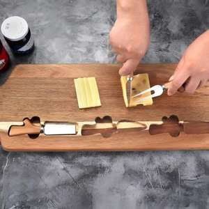 Ensemble de planches à fromage en bois d'acacia personnalisées avec des bois de cerf, planche à découper pour charcuterie, steak, planche à découper multifonctionnelle avec couteau et fourchette - Product Image 2