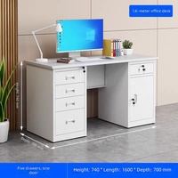 Bureau de travail ergonomique moderne blanc 1,6 m avec rail coulissant silencieux, passe-câbles et armoire de rangement verrouillable pour usage professionnel