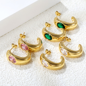 Pendientes de tuerca en forma de C, chapados en oro de 18 quilates, acero inoxidable, diseño geométrico, para mujer, joyería de moda. - Product Image 1