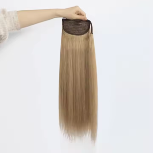 Queue de cheval à clipser en cheveux humains russes bruns dorés, lisses, réalistes et confortables, de 8 à 28 pouces – Meilleure vente - Product Image 1