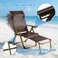 Chaise de plage pliante en rotin moderne réglable, chaise longue d'extérieur pour la plage, la piscine, le jardin, la cour ou l'hôtel