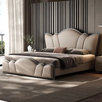 Italienisches Luxus-Deko Echtleder-Bettgestell Modernes Muscheldesign Gepolstertes Kingsize-Doppelbett für Hochwertige Hauptschlafzimmer