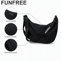 Sac bandoulière croissant pour femme, sac à l'épaule en tissu Oxford, grande capacité, style hobo, minimaliste avec sangle réglable et fermeture éclair