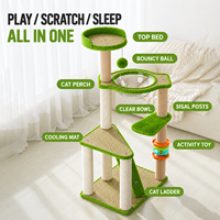Arbre à chat multi-niveaux en gros avec lits en rotin, poteaux à gratter en sisal, gamelle transparente, perchoirs et jouets interactifs
