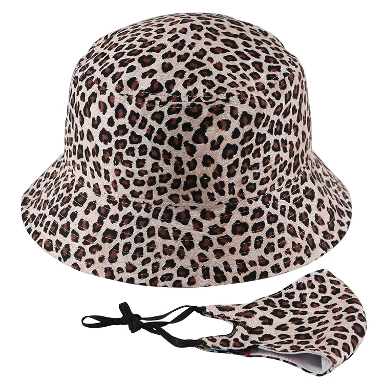 polyester leopard print custom bucket hats sets