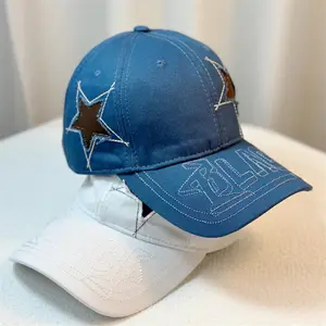 新しいユーズド加工刺繍帽子五芒星パーソナリティキャップ卸売五芒星野球帽