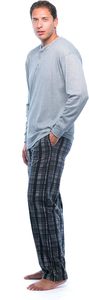 Conjunto de <span class=keywords><strong>Pijama</strong></span> para <span class=keywords><strong>Hombre</strong></span> 100% Poliéster con Camiseta Térmica Henley de Manga Larga y Pantalones de Forro <span class=keywords><strong>Polar</strong></span> - Product Image 2