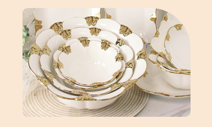 Utensílios De Porcelana De Luxo Real Panelas Louças Pratos De Jantar Conjuntos De Louça Nórdica Louça De Cerâmica Conjunto Com Aro De Ouro - Product Image 5