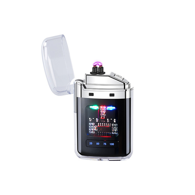 Flashlight Windproof Lighter Rechargeable Dual Arc Plasma Lighter With Digital Power Display