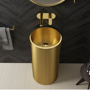 Fregadero de Baño con Diseño de Arco <span class=keywords><strong>Circular</strong></span> de la Fábrica Kaiping, <span class=keywords><strong>Lavabo</strong></span> de Lujo con Acabado Dorado Cepillado, Montado en el Suelo - Product Image 3