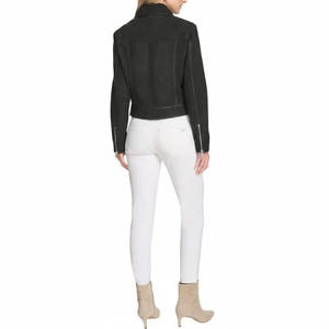 Veste Courte de Motard en Daim de Mouton Véritable de Luxe pour Femme, Coton Écologique Brut, Noir Jais, Style Moto Premium, Manteau en Cuir - Product Image 5