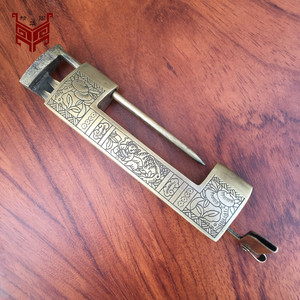 Antique Brass Padlock Rectangular Chinese Retro Style Single Lever <b>Locking</b> <b>Cabinet</b> Box Home Use - Product Image 2