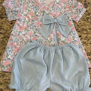 GSSO3447 CUSTOM ชุดเด็กผู้หญิงลายดอกไม้สีชมพู ขายส่งชุดแขนสั้นเด็กผู้หญิง - Product Image 1