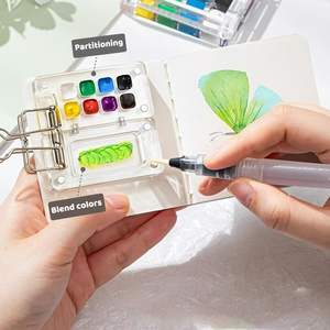 Mini juego de pintura de <span class=keywords><strong>acuarela</strong></span> con paleta de pinceles, Kit de viaje de 12 colores, cuaderno de bocetos de bolsillo, no tóxico para artistas y estudiantes - Product Image 3