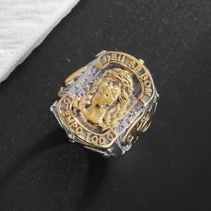 Men's Religious Portrait <b>Ring</b> Two-Tone Gold Plated Titanium Steel Gift Jewelry - Product Image 2