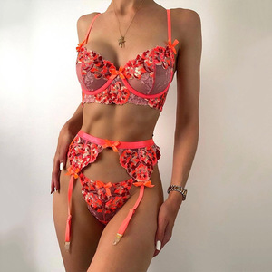 Intimo Femminile Trasparente Nuovi Arrivi Lingerie Sexy <span class=keywords><strong>Reggiseno</strong></span> <span class=keywords><strong>Arancione</strong></span> a Fiori Carino con Vita Alta - Product Image 1