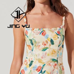 2025 New Women's Beach Dress Fashion Pleated <b>Suspenders</b> Floral Dress Custom Linen Mixed Cotton Shorts Dress - Product Image 5