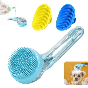 Custom Logo Dog Bath Brush Long Handle Pet Shampoo Silicone Puppy Massage Dog Shower Brush with Soap Dispenser - Product Image 1