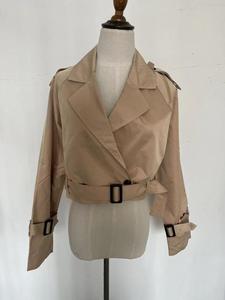 Nouvelle collection printemps-automne : <span class=keywords><strong>Trench</strong></span>-coat <span class=keywords><strong>court</strong></span> décontracté à manches longues avec ceinture pour femme - Product Image 6