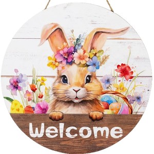 Easter Wooden Doorplate Circular Hanging Sign With Bunny And Egg <b>Decorations</b> <b>Home</b> <b>Decoration</b> Multi Piece Package - Product Image 5