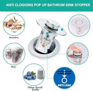 Tapón de <span class=keywords><strong>fregadero</strong></span> de baño multifuncional de 1,1 \ "1,6 \" <span class=keywords><strong>cesta</strong></span> cromada extraíble antiolor válvula anticucarachas Pop Drain - Product Image 6