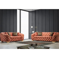 Canapés Chesterfield en velours de luxe au design moderne avec boucles, ensemble de meubles de salon confortables