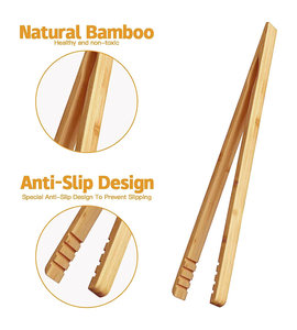 Pinces à pain en <span class=keywords><strong>bambou</strong></span> massif écologiques gravées sur mesure en gros, ustensiles de cuisine 4 pièces pour serveurs avec logo - Product Image 6