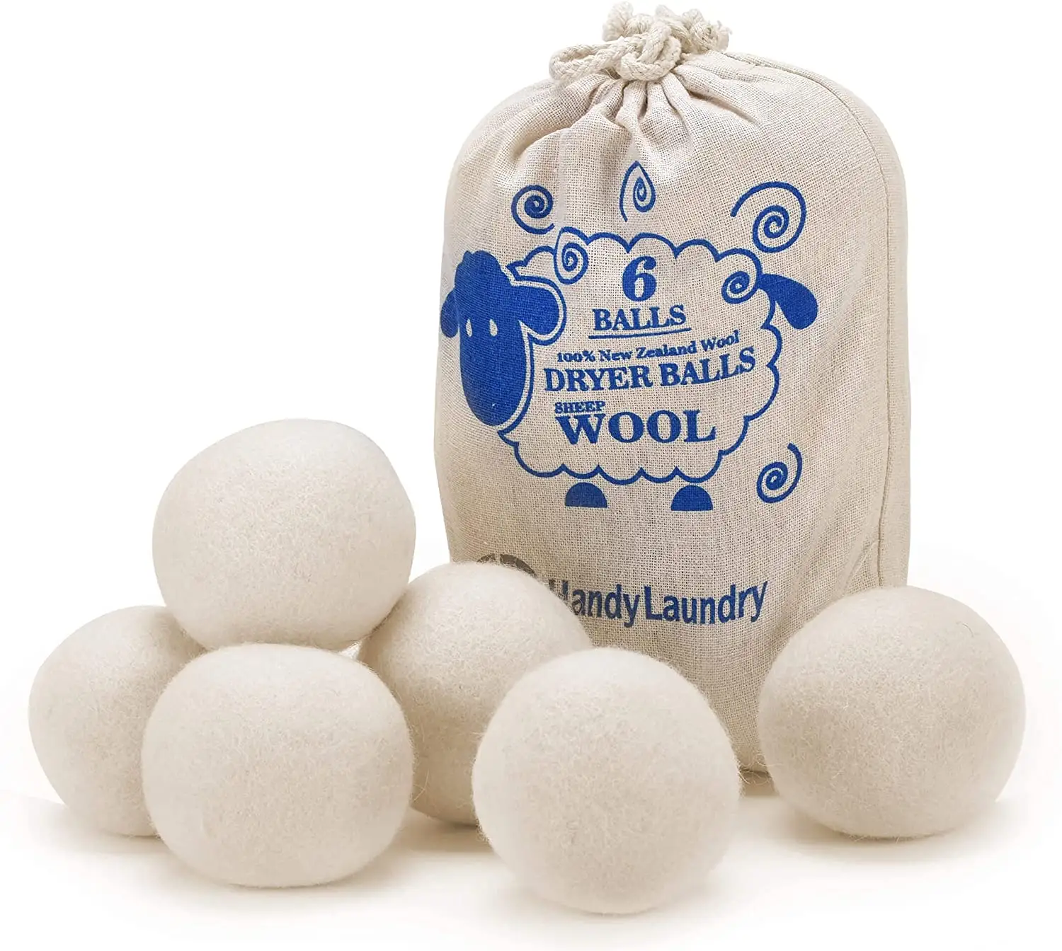 Wool Dryer Balls Smart Sheep 6-Pack XL Premium Natural Fabric Softener Award-Winning Wool Balls Replaces Dryer Sheets Wool balls